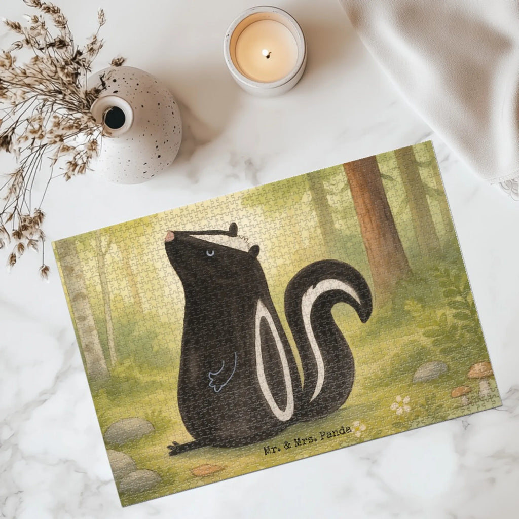 Puzzle Stinktier Sitzen Design Puzzle, Stinktier, Skunk, Wildtier, Stinki, Besserwisser, Stinker, Raubtier, Büro, Recht, Spruch