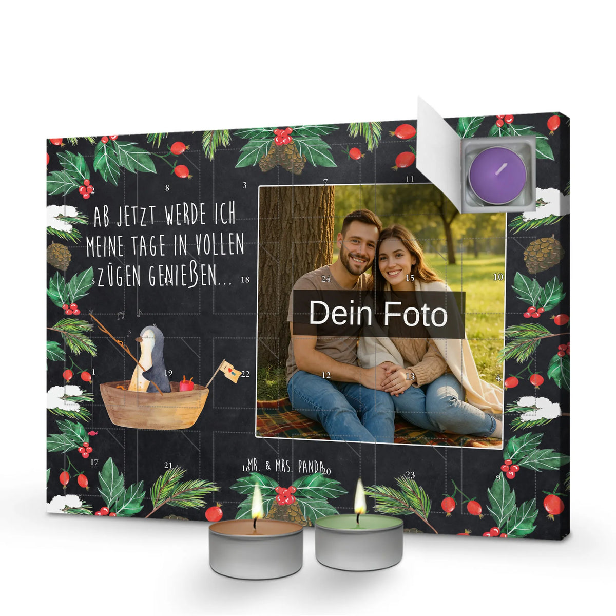  Penguin fishing boat Personalisierter Duftkerzen Foto Adventskalender, Pinguin, Neustart, Genießen, Pinguine, Angelboot, Geschenkidee Liebeskummer, Lebenslust, Leben, Angeln, Motivation, Scheidung, Boot, Trennung, Neuanfang