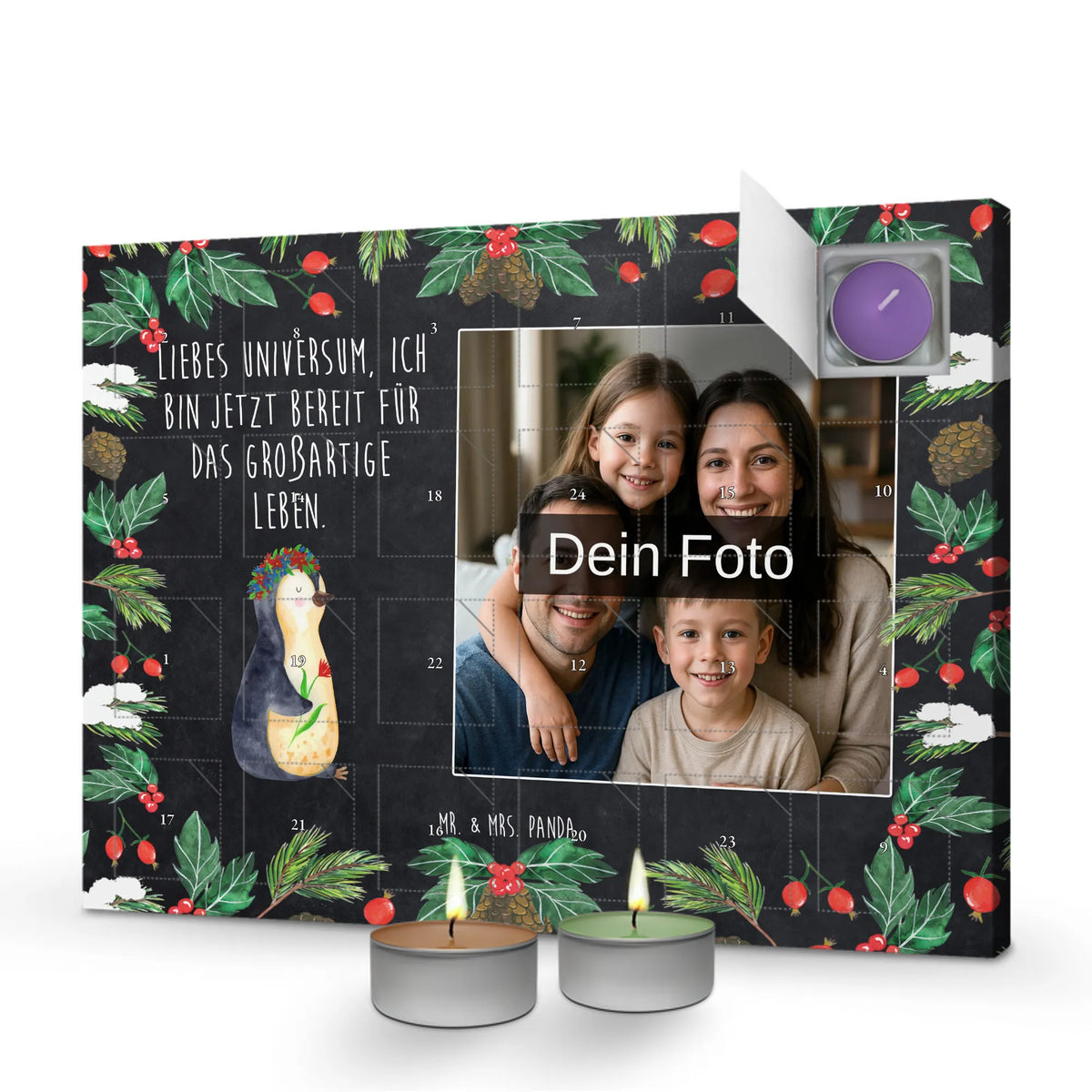  pingwin kwiaty Personalisierter Duftkerzen Foto Adventskalender, Pinguin, Ziele, Wünsche, Blumenkranz, Lebensziele, Liebeskummer, Pinguine, Geschenkidee, Leben, Motivation, Lebenslust, Universum