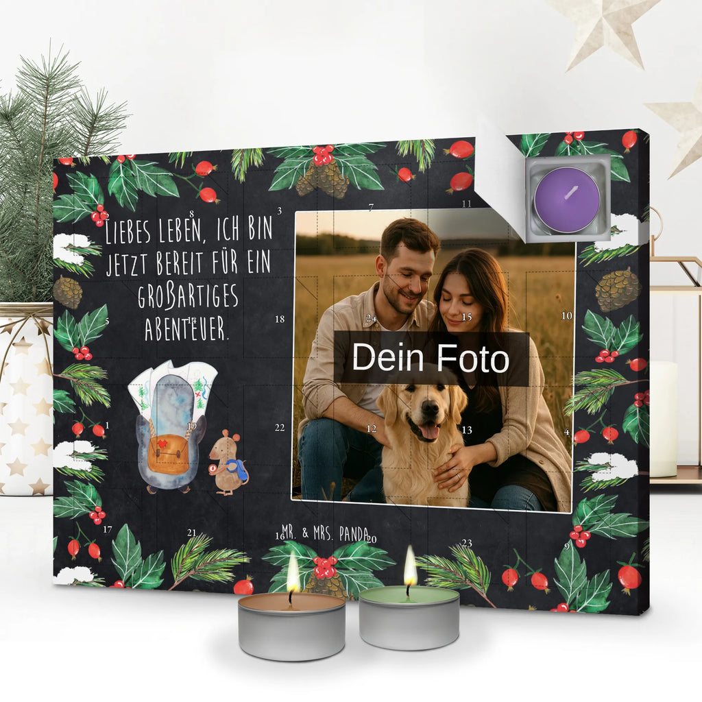 Personalisierter Duftkerzen Foto Adventskalender Pinguin & Maus Wanderer Personalisierter Duftkerzen Foto Adventskalender, Pinguin, Ausflug, wandern, Roadtrip, Wanderlust, Pinguine, Abenteurer, Abenteuer