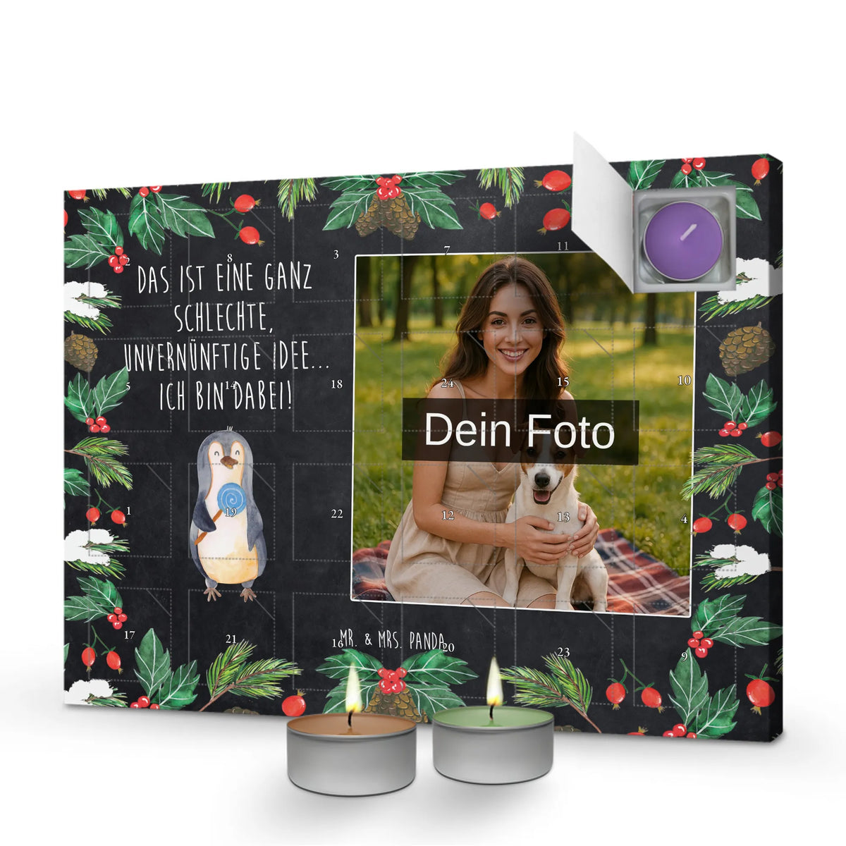  pingwin lizak Personalisierter Duftkerzen Foto Adventskalender, Pinguin, Ganove, Blödsinn, Pinguine, Süßigkeiten, Spruch, Lolli, Rebell, Rabauke, Gauner