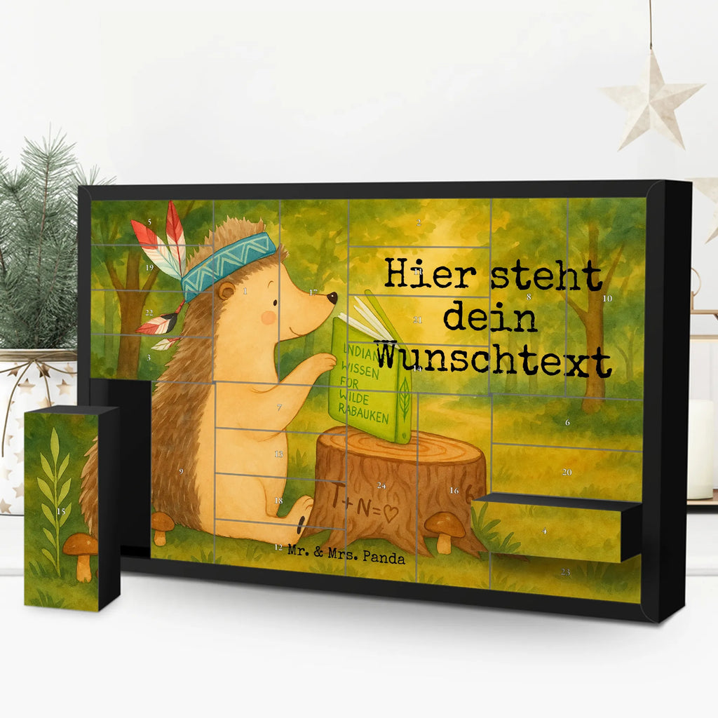 Personalisierter Befüllbarer Adventskalender Igel Federschmuck Design Adventskalender Zum Selbst Befüllen, Befüllbarer Adventskalender, Tiere, Waldtiere, Igel, Abenteuer, Camping, Indianer, Lagerfeuer