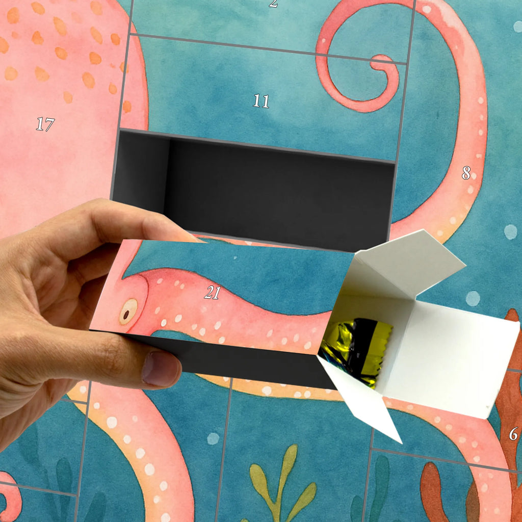 Fillable advent calendar Squid Design card, gift ideas, gifts, small animals, cute, cute animal motives, hand drawn, funny sayings, good mood, special gifts, animal lover, arms, ocean, sea animal, water, squid, octopus