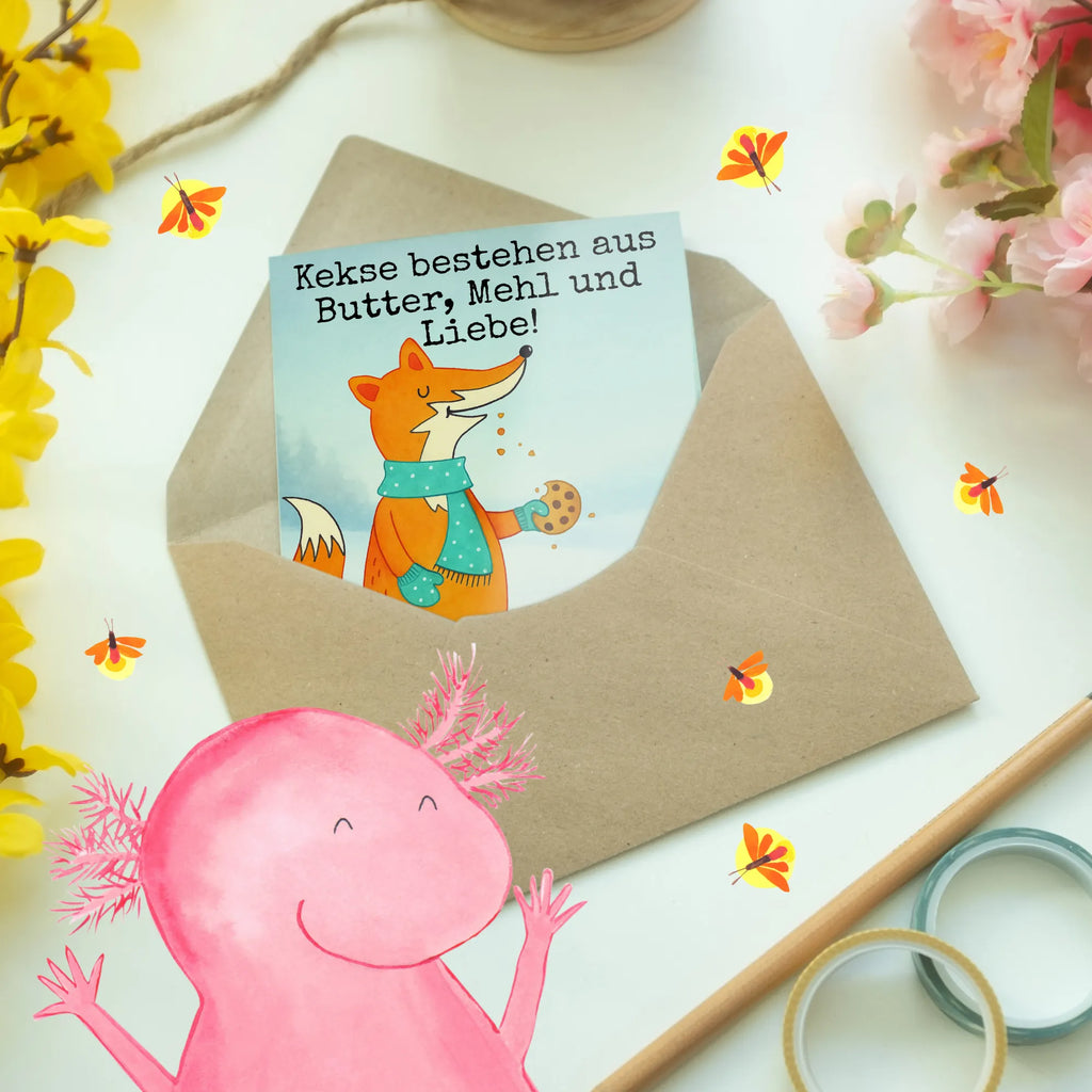 Greetings card Fox biscuit Design invitation card, folding card, greeting card, wedding card, birthday card, fox, foxes, forest wildlife, clever as a fox, animal lover, love, cookies, baking saying, winter, christmas present, christmas time, kitchen decoration