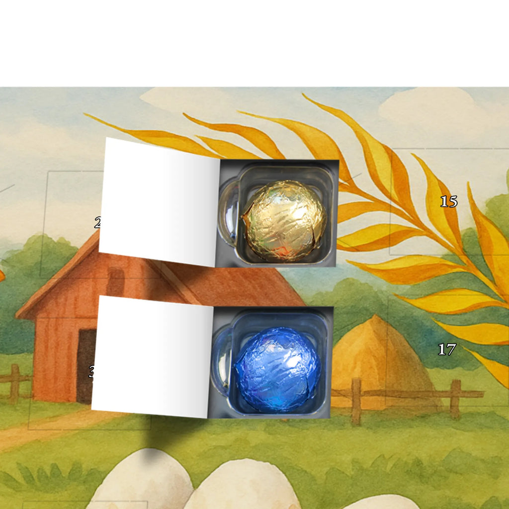 Chocolate advent calendar Chicken Proud Design farm, farm animals, animals, birth, pregnancy, cock, hen, yard, saying, magic, eggs, country life, chicken