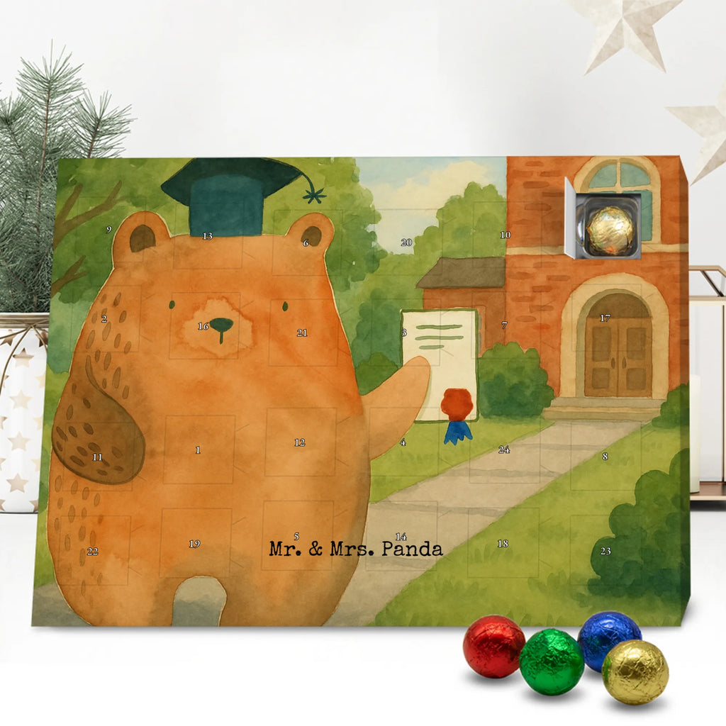 Chocolate advent calendar bear Test Design teddy bear, cuddly toy, diploma, degree, certificate, examinations, examination passed