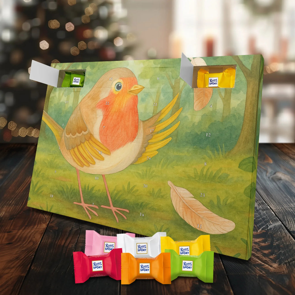 Chocolate advent calendar robin feathers Design card, gift ideas, gifts, small animals, cute, cute animal motives, hand drawn, funny sayings, good mood, special gifts, animal lover, bird, slogan courage, flying, motivation pictures, robin, motivation slogans, slogan motivation