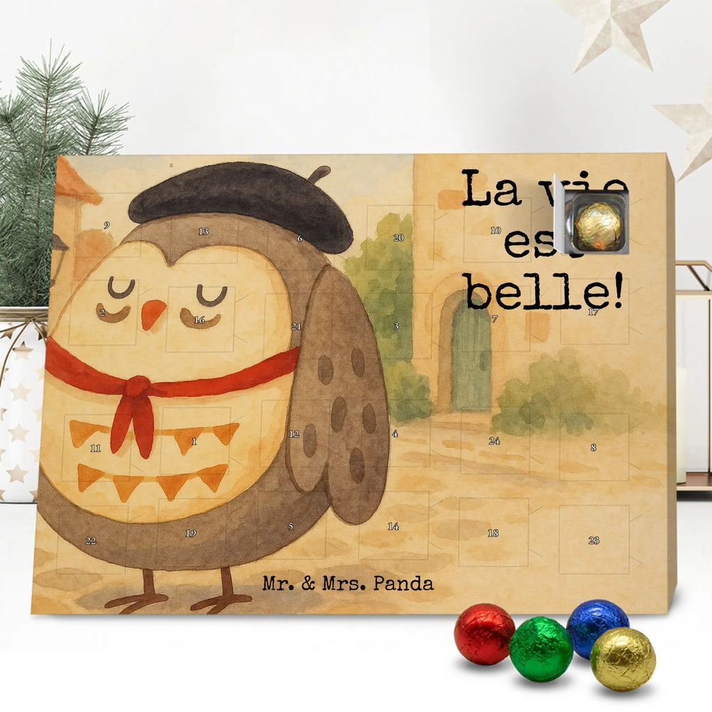 Chocolate advent calendar Owl France Design gift ideas, birthday present, forest animal, bird, nocturnal, illustrated, romantic gift, owl decor, Say beautiful, Life is beautiful, France, Owls, Say French, Owl decoration
