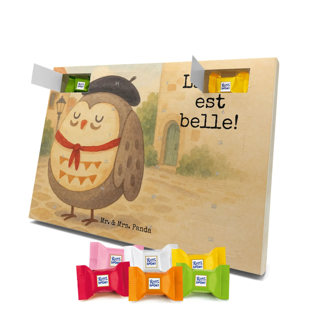 Chocolate advent calendar Owl France Design gift ideas, birthday present, forest animal, bird, nocturnal, illustrated, romantic gift, owl decor, Say beautiful, Life is beautiful, France, Owls, Say French, Owl decoration