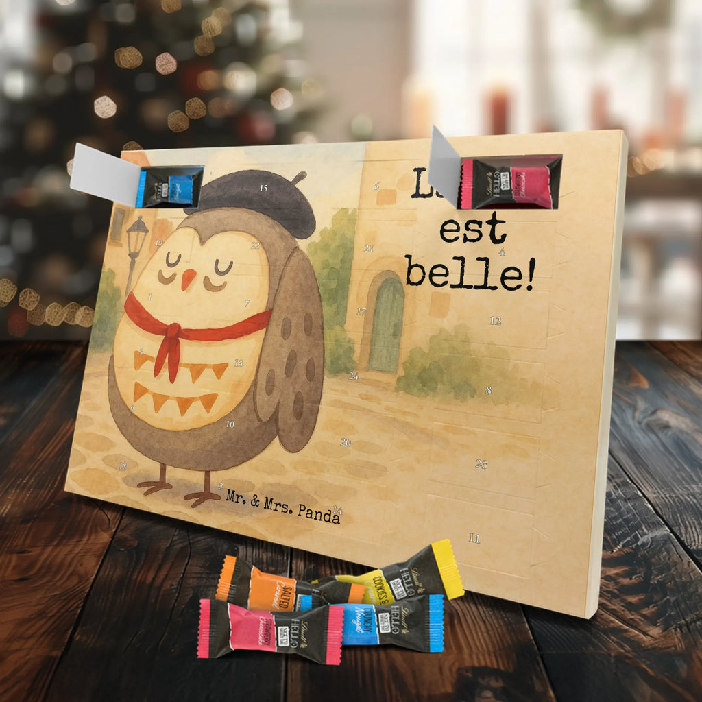 Chocolate advent calendar Owl France Design gift ideas, birthday present, forest animal, bird, nocturnal, illustrated, romantic gift, owl decor, Say beautiful, Life is beautiful, France, Owls, Say French, Owl decoration