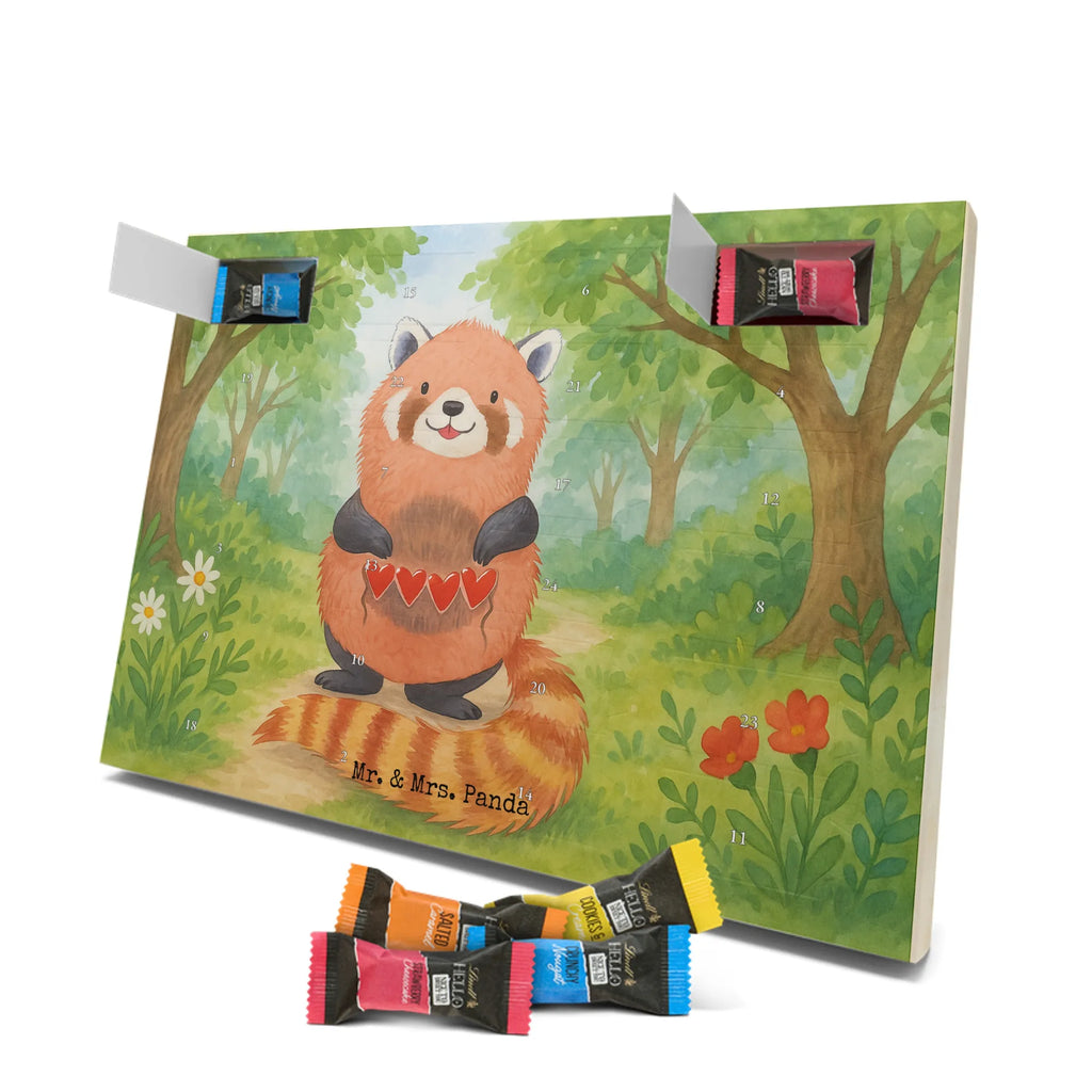 Chocolate advent calendar red panda Design card, gift ideas, gifts, small animals, cute, cute animal motives, hand drawn, funny sayings, good mood, special gifts, animal lover, darling, favourite person, red, heart