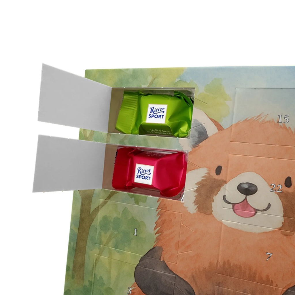 Chocolate advent calendar red panda Design card, gift ideas, gifts, small animals, cute, cute animal motives, hand drawn, funny sayings, good mood, special gifts, animal lover, darling, favourite person, red, heart