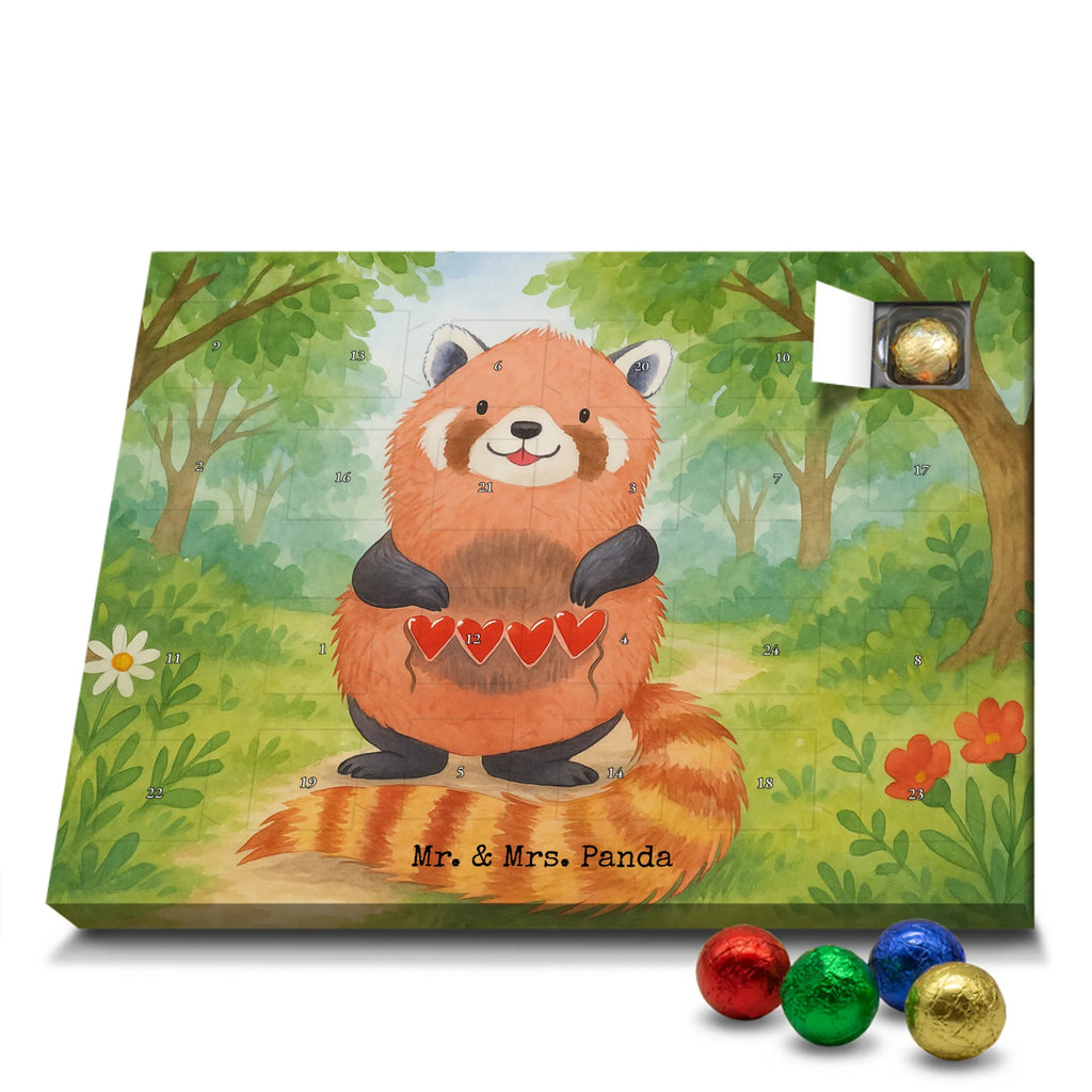 Chocolate advent calendar red panda Design card, gift ideas, gifts, small animals, cute, cute animal motives, hand drawn, funny sayings, good mood, special gifts, animal lover, darling, favourite person, red, heart