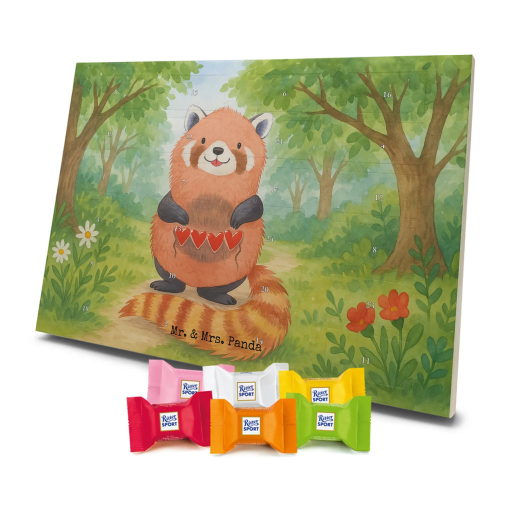 Chocolate advent calendar red panda Design card, gift ideas, gifts, small animals, cute, cute animal motives, hand drawn, funny sayings, good mood, special gifts, animal lover, darling, favourite person, red, heart