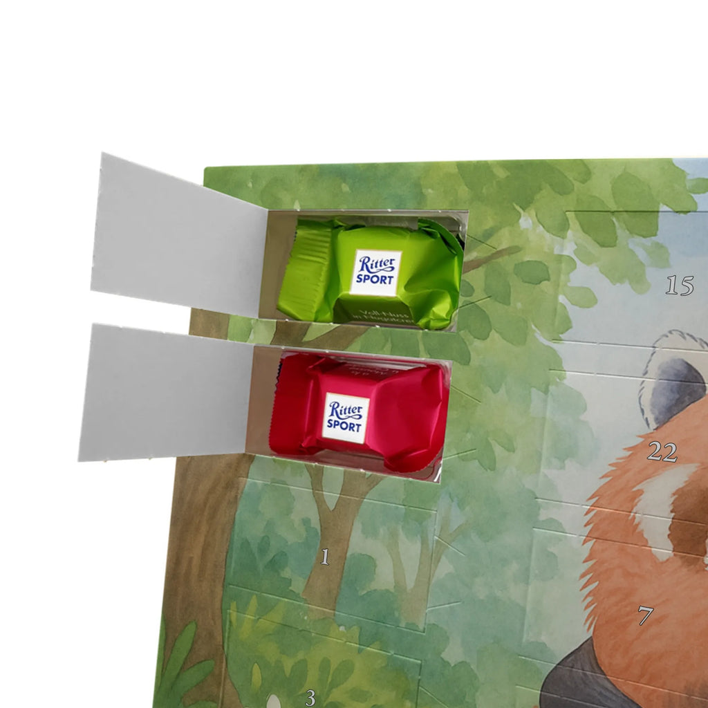 Chocolate advent calendar red panda Design card, gift ideas, gifts, small animals, cute, cute animal motives, hand drawn, funny sayings, good mood, special gifts, animal lover, darling, favourite person, red, heart