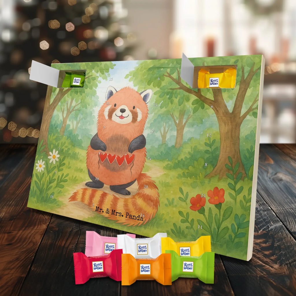Chocolate advent calendar red panda Design card, gift ideas, gifts, small animals, cute, cute animal motives, hand drawn, funny sayings, good mood, special gifts, animal lover, darling, favourite person, red, heart