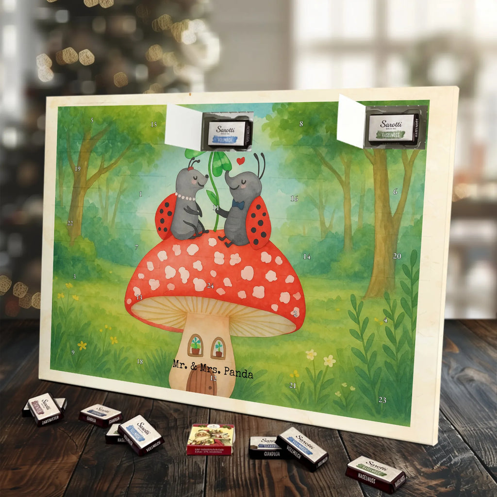 Chocolate advent calendar ladybug toadstool Design card, gift ideas, gifts, small animals, cute, cute animal motives, hand drawn, funny sayings, good mood, special gifts, animal lover, house of fleshy fungi, flat, toadstool, ladybird, at home