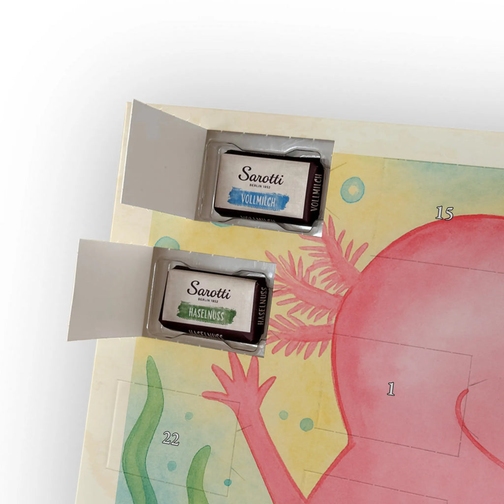 Chocolate advent calendar axolotl Hooray Design Axelotl, marine animals, Mexican walking fish, salamander, fun, joy, cheerful, satisfaction, tail, amphibian