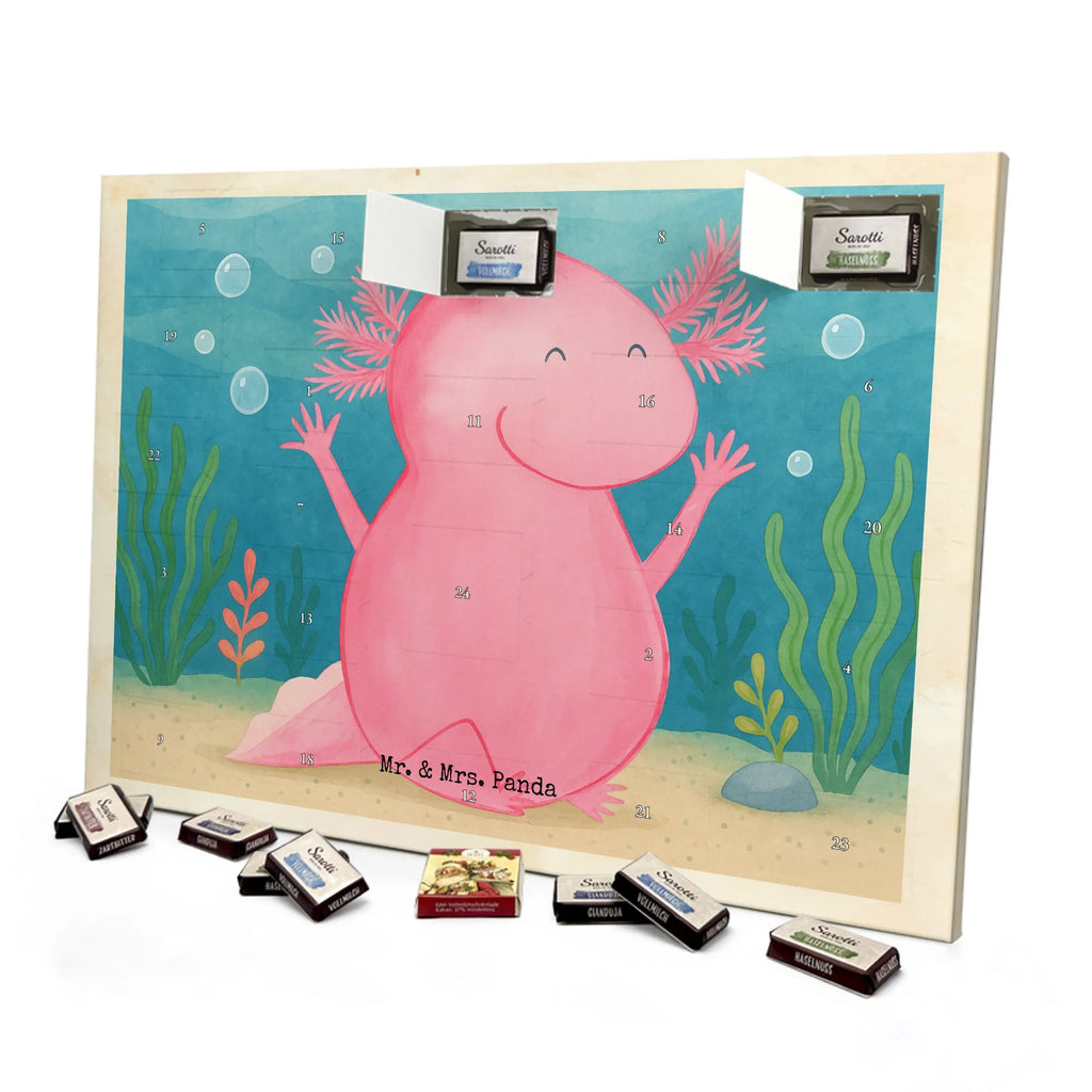 Chocolate advent calendar axolotl Hooray Design Axelotl, marine animals, Mexican walking fish, salamander, fun, joy, cheerful, satisfaction, tail, amphibian