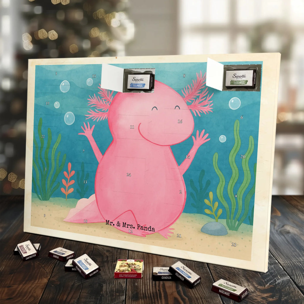 Chocolate advent calendar axolotl Hooray Design Axelotl, marine animals, Mexican walking fish, salamander, fun, joy, cheerful, satisfaction, tail, amphibian
