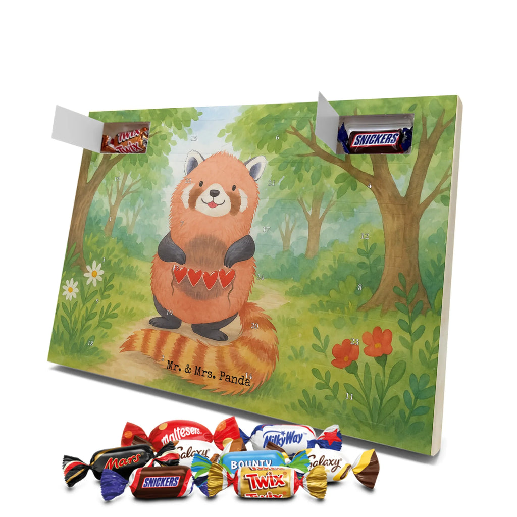 Chocolate advent calendar red panda Design card, gift ideas, gifts, small animals, cute, cute animal motives, hand drawn, funny sayings, good mood, special gifts, animal lover, darling, favourite person, red, heart