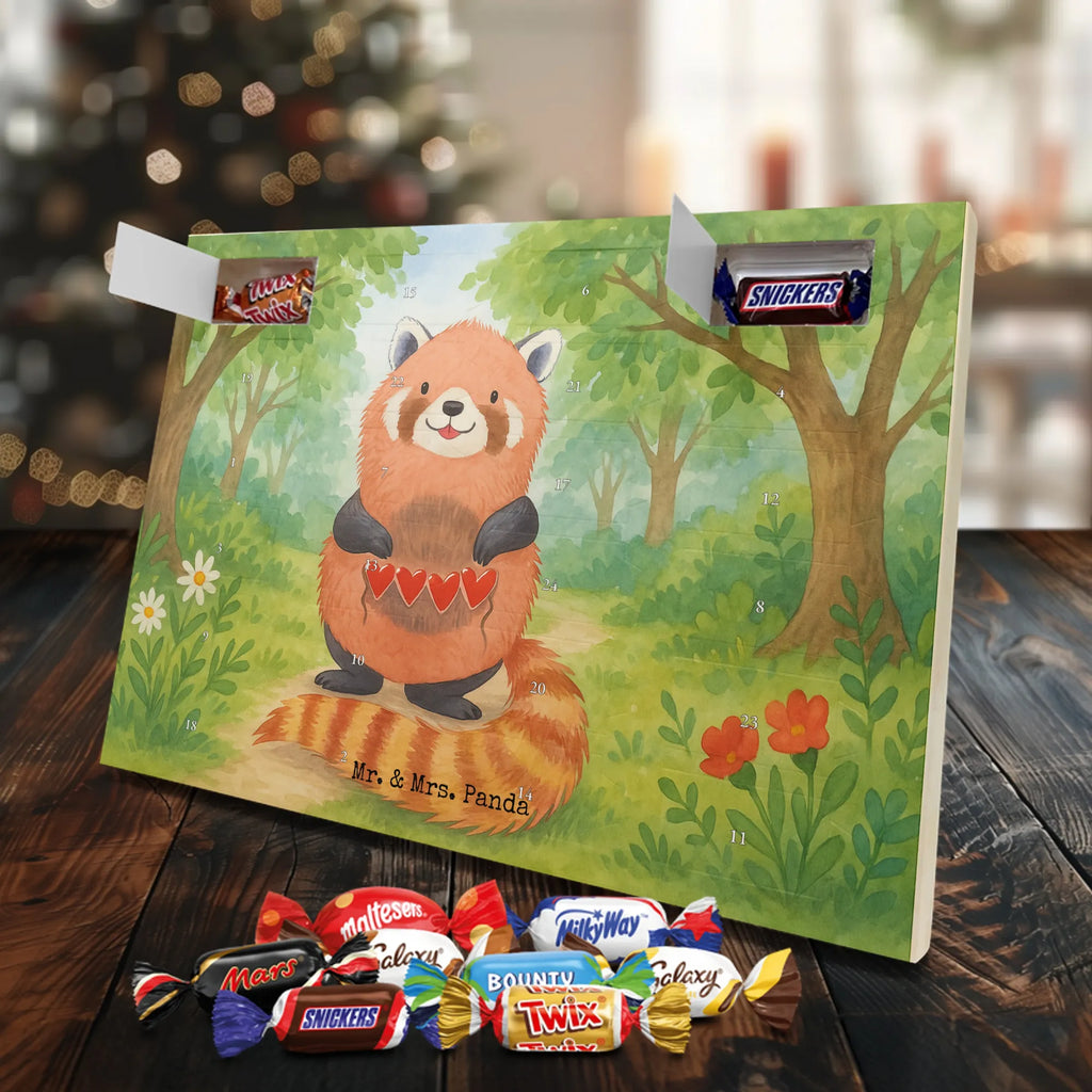 Chocolate advent calendar red panda Design card, gift ideas, gifts, small animals, cute, cute animal motives, hand drawn, funny sayings, good mood, special gifts, animal lover, darling, favourite person, red, heart