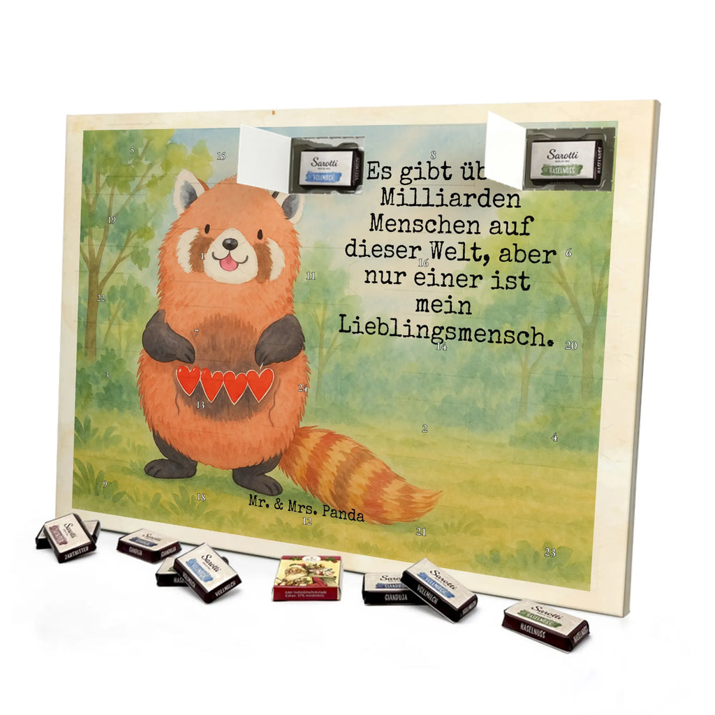 Chocolate advent calendar red panda Design card, gift ideas, gifts, small animals, cute, cute animal motives, hand drawn, funny sayings, good mood, special gifts, animal lover, darling, favourite person, red, heart