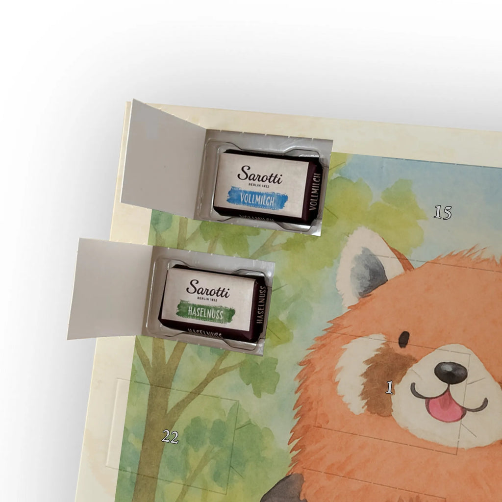 Chocolate advent calendar red panda Design card, gift ideas, gifts, small animals, cute, cute animal motives, hand drawn, funny sayings, good mood, special gifts, animal lover, darling, favourite person, red, heart
