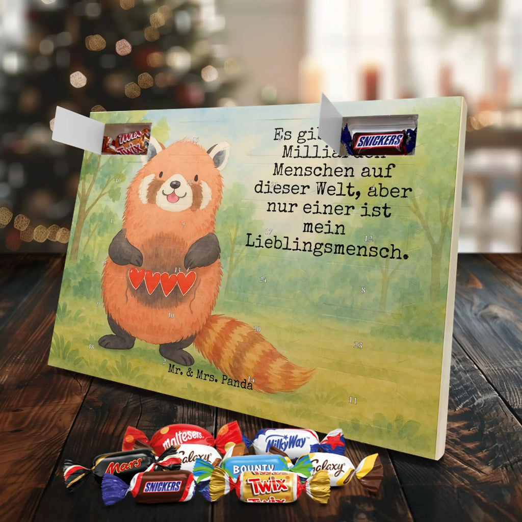 Chocolate advent calendar red panda Design card, gift ideas, gifts, small animals, cute, cute animal motives, hand drawn, funny sayings, good mood, special gifts, animal lover, darling, favourite person, red, heart