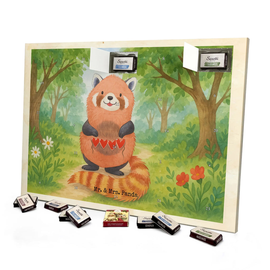Chocolate advent calendar red panda Design card, gift ideas, gifts, small animals, cute, cute animal motives, hand drawn, funny sayings, good mood, special gifts, animal lover, darling, favourite person, red, heart