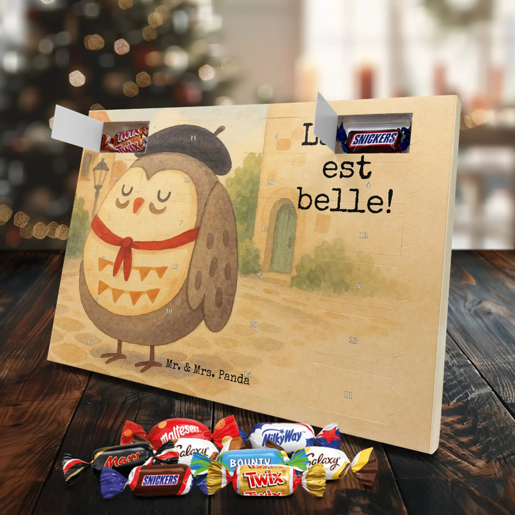 Chocolate advent calendar Owl France Design gift ideas, birthday present, forest animal, bird, nocturnal, illustrated, romantic gift, owl decor, Say beautiful, Life is beautiful, France, Owls, Say French, Owl decoration