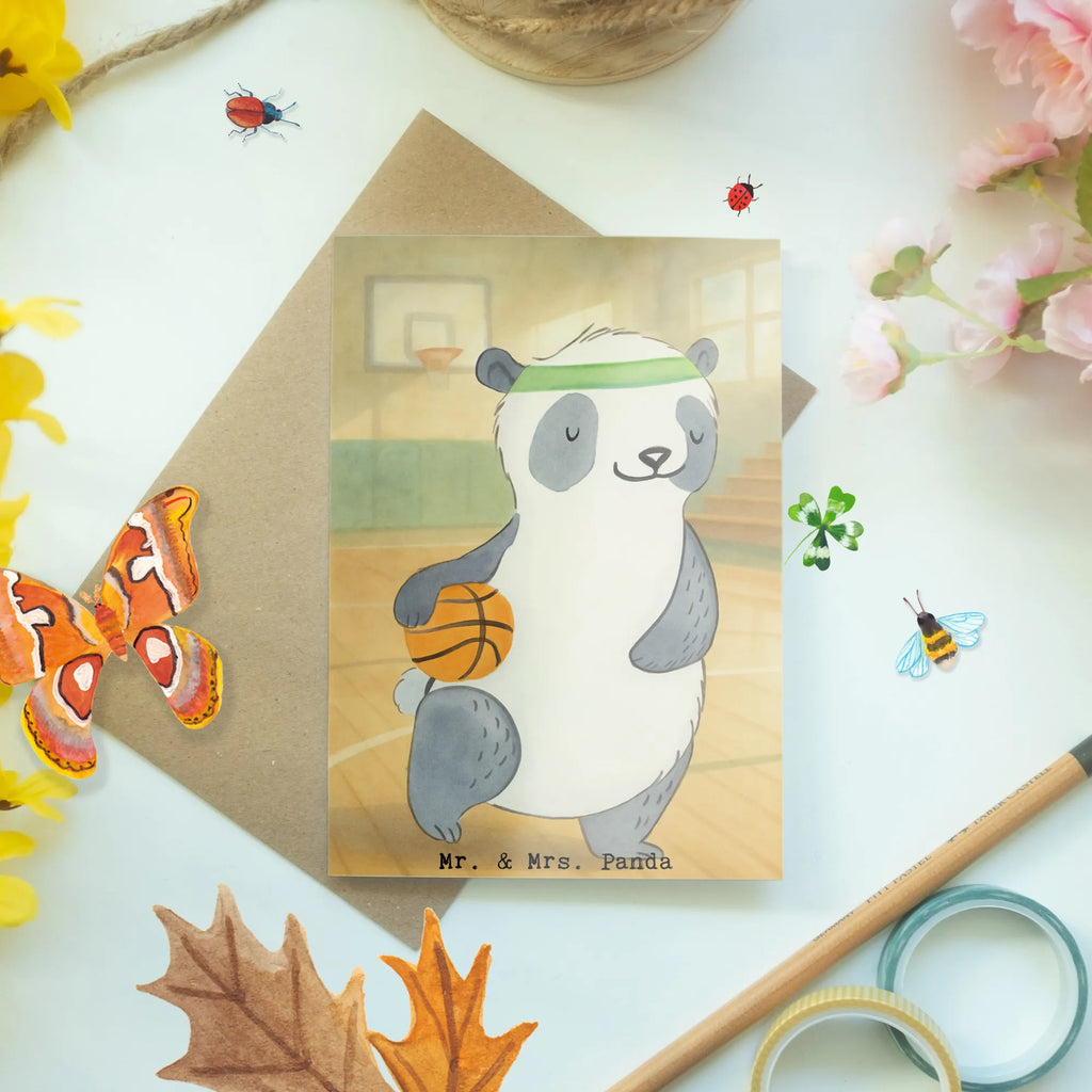 Grußkarte Panda Basketball Design Klappkarte, Hochzeitskarte, Grußkarte, Ansichtskarten, Einladungskarte, Karte, Glückwunschkarte, Geburtstagskarte, Geschenk, Sport, Sportart, Hobby, Schenken, Danke, Dankeschön, Auszeichnung, Gewinn, Sportler, Basketball, Basketballplatz, Basketball Verein, Basketball Verband