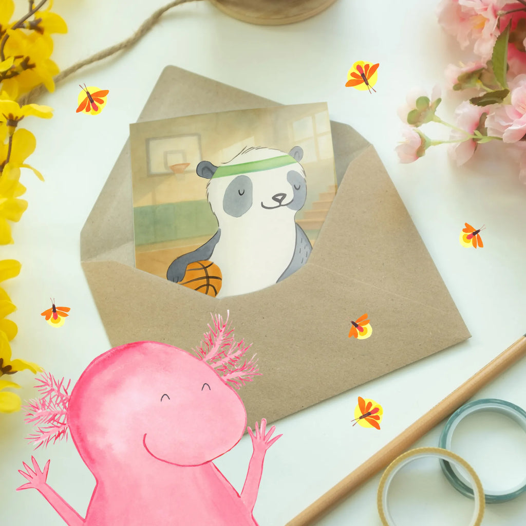 Grußkarte Panda Basketball Design Klappkarte, Hochzeitskarte, Grußkarte, Ansichtskarten, Einladungskarte, Karte, Glückwunschkarte, Geburtstagskarte, Geschenk, Sport, Sportart, Hobby, Schenken, Danke, Dankeschön, Auszeichnung, Gewinn, Sportler, Basketball, Basketballplatz, Basketball Verein, Basketball Verband