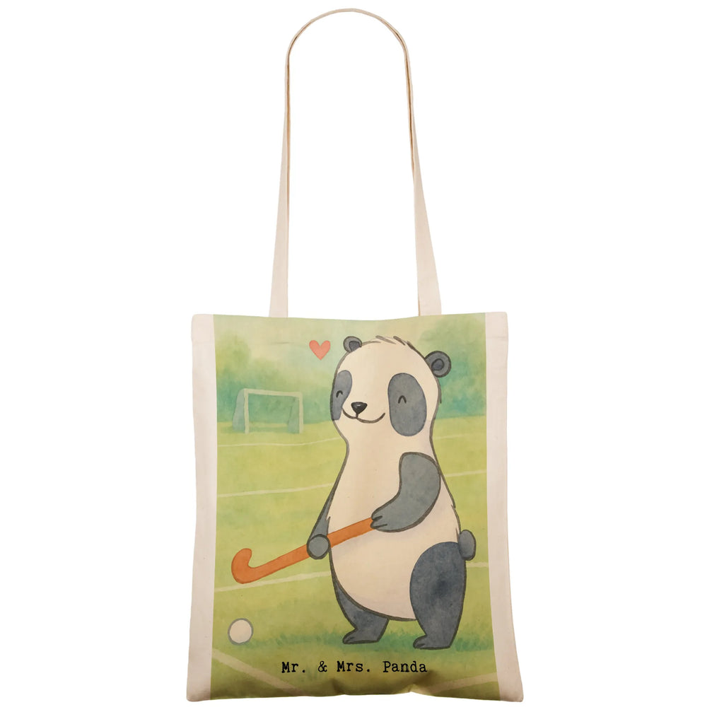 Tragetasche Panda Hockey spielen Design Beutel, Jutetasche, Tragetasche, Tasche, Umhängetasche, Shopper, Stofftasche, Schultertasche, Beuteltasche, Strandtasche, Laptoptasche, Jutebeutel, Einkaufstasche, Einkaufstüte, Badetasche, Stoffbeutel, Geschenk, Sport, Sportart, Hobby, Schenken, Danke, Dankeschön, Auszeichnung, Gewinn, Sportler, Hockey spielen, Hockey Verein, Hockeyschläger, Feldhockey