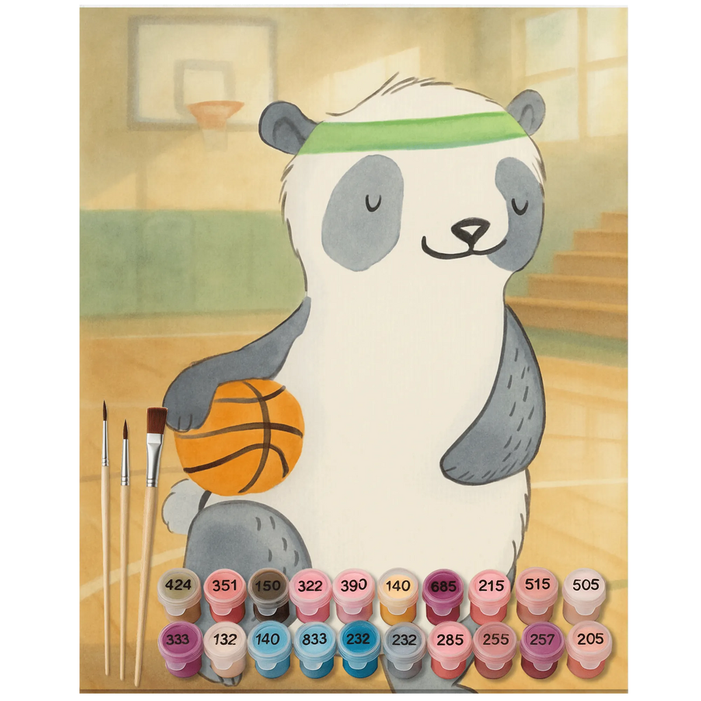 Malen nach Zahlen Panda Basketball Design Kunstwerk, Ausmalbild, Kreativität, Bastelidee, Malen, DIY, Baseln, Künstler, Malen nach Zahlen, Geschenk, Sport, Sportart, Hobby, Schenken, Danke, Dankeschön, Auszeichnung, Gewinn, Sportler, Basketballplatz, Basketball Verband, Basketball Verein, Basketball
