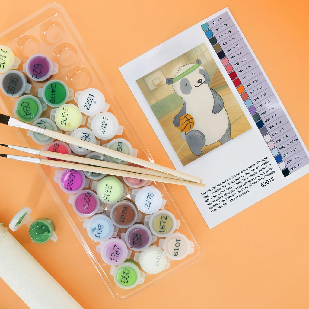 Malen nach Zahlen Panda Basketball Design Kunstwerk, Ausmalbild, Kreativität, Bastelidee, Malen, DIY, Baseln, Künstler, Malen nach Zahlen, Geschenk, Sport, Sportart, Hobby, Schenken, Danke, Dankeschön, Auszeichnung, Gewinn, Sportler, Basketballplatz, Basketball Verband, Basketball Verein, Basketball