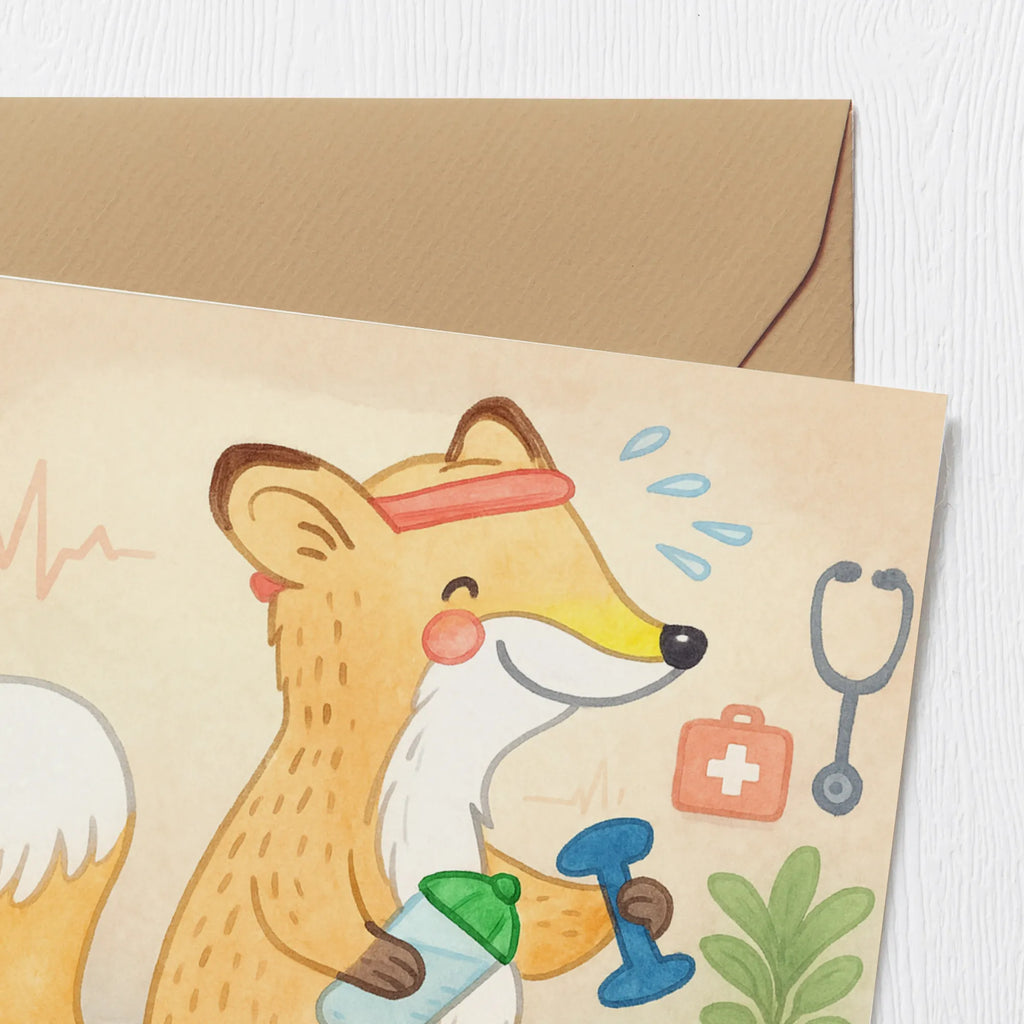 Deluxe Karte Fuchs Fitness Design Klappkarte, Hochwertige Klappkarte, Grußkarte, Karte, Hochwertige Grußkarte, Glückwunschkarte, Einladungskarte, Geburtstagskarte, Hochzeitskarte, Geschenk, Sport, Sportart, Hobby, Schenken, Danke, Dankeschön, Auszeichnung, Gewinn, Sportler, Fitness, Sport treiben, Sportclub, Kraftsport, Fitnessstudio