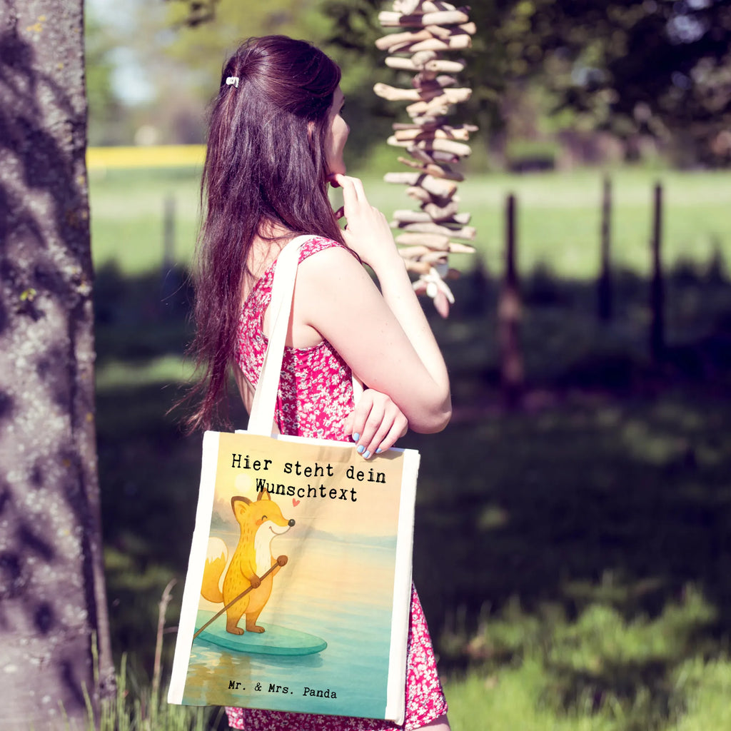 Personalisierte Tragetasche Fuchs Stand Up Paddling Design Stoffbeutel mit Namen, Personalisierter Stoffbeutel, Personalisierte Beuteltasche, Personalisierte Tasche, Personalisierte Einkaufstasche, Tragetasche mit Namen, Personalisierte Jutetasche, Einkaufstasche mit Namen, Personalisierter Beutel, Personalisierter Jutebeutel, Personalisierte Kindergartentasche, Geschenk, Sport, Sportart, Hobby, Schenken, Danke, Dankeschön, Auszeichnung, Gewinn, Sportler, SUB, subben, Stand Up Paddling, Paddle Boarding, Stand up paddle