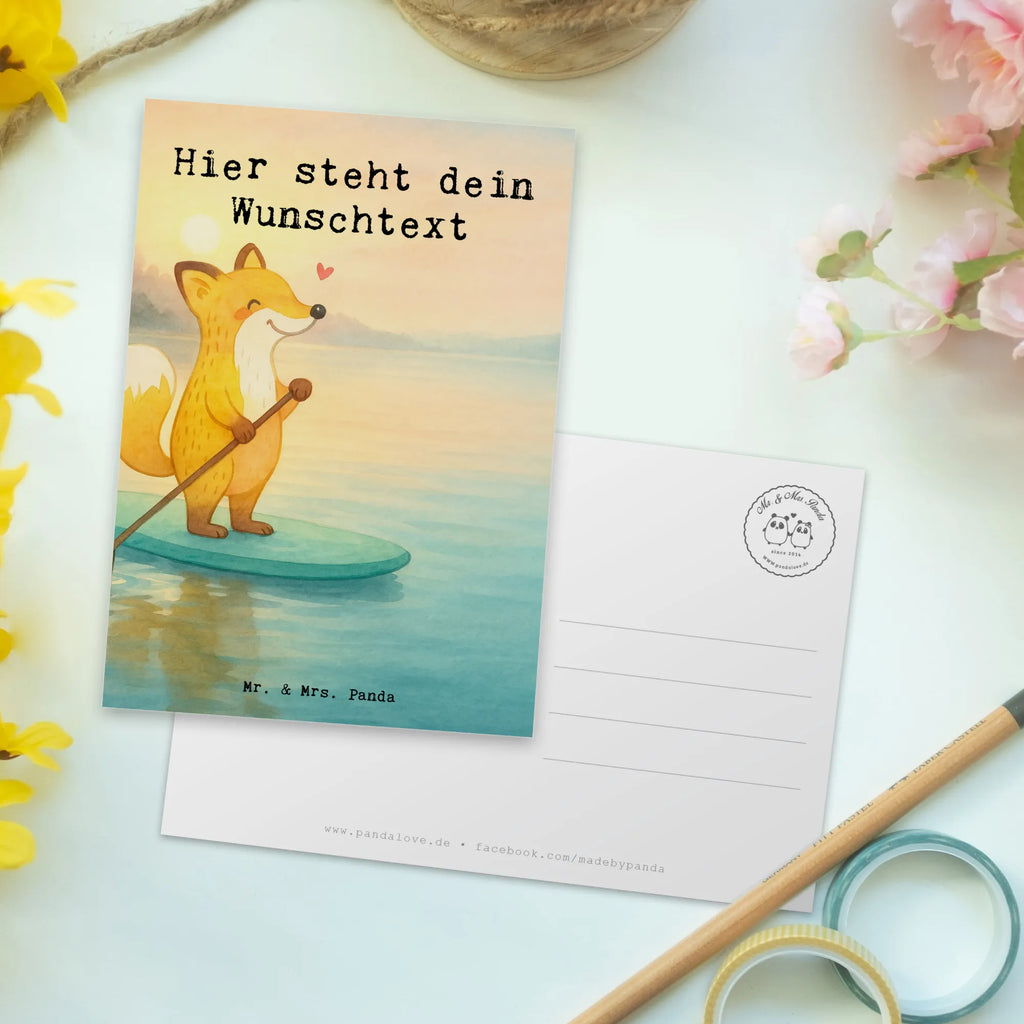Personalisierte Postkarte Fuchs Stand Up Paddling Design Geschenkkarte mit Wunschtext, Geschenkkarte mit Namen, Grußkarte mit Wunschtext, Einladung mit Wunschtext, Postkarte personalisierbar, Einladung mit Namen, Karte mit Namen, Grußkarte mit Namen, Postkarte mit Namen, Ansichtskarte mit Namen, Postkarte mit Wunschtext, Postkarte bedrucken, Ansichtskarte mit Wunschtext, Karte mit Wunschtext, Geschenk, Sport, Sportart, Hobby, Schenken, Danke, Dankeschön, Auszeichnung, Gewinn, Sportler, Paddle Boarding, SUB, Stand Up Paddling, subben, Stand up paddle