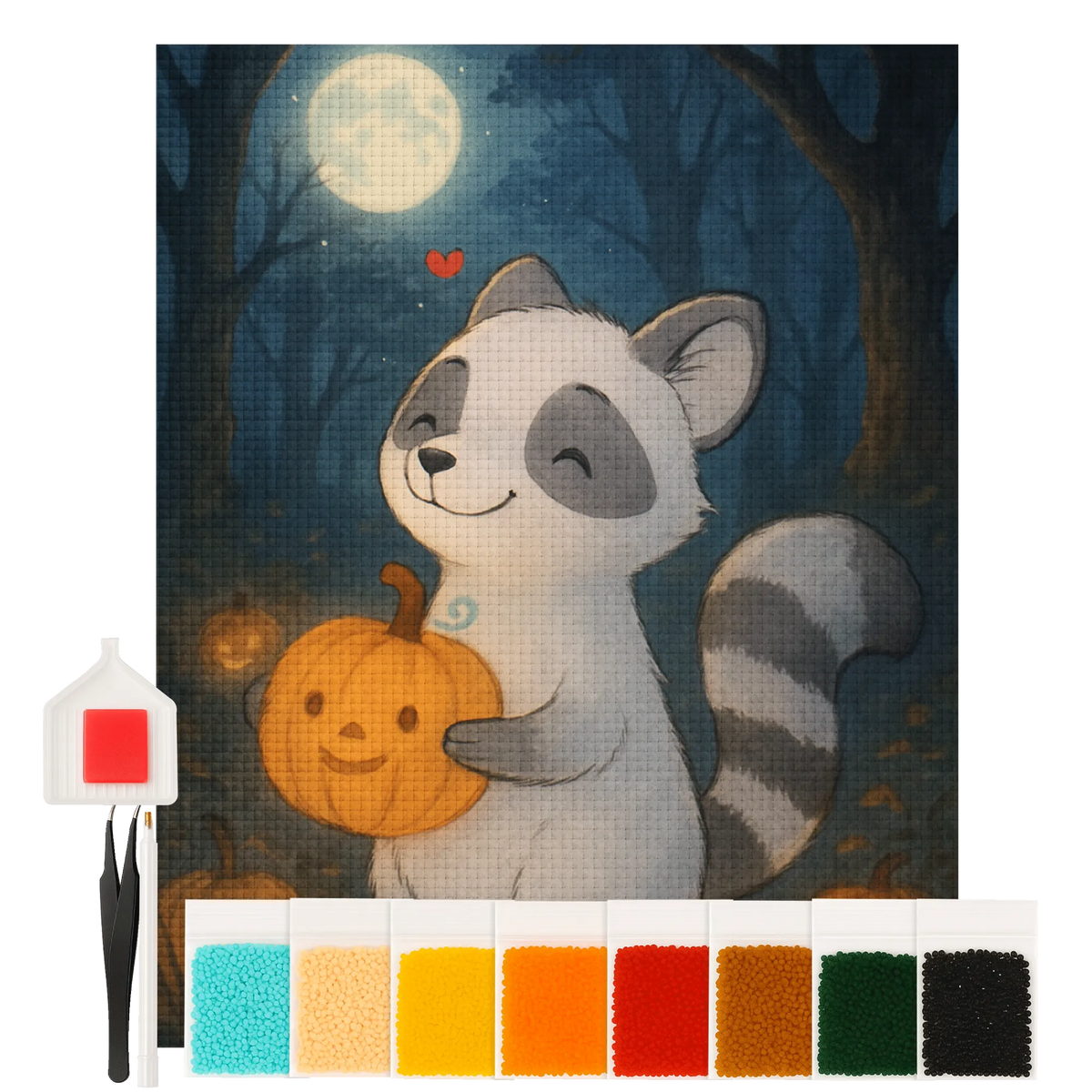 Obraz diamentowy szop pracz dynia Design Halloween, dekoracje, Martinssingen, dekoracja, prezenty, dawanie