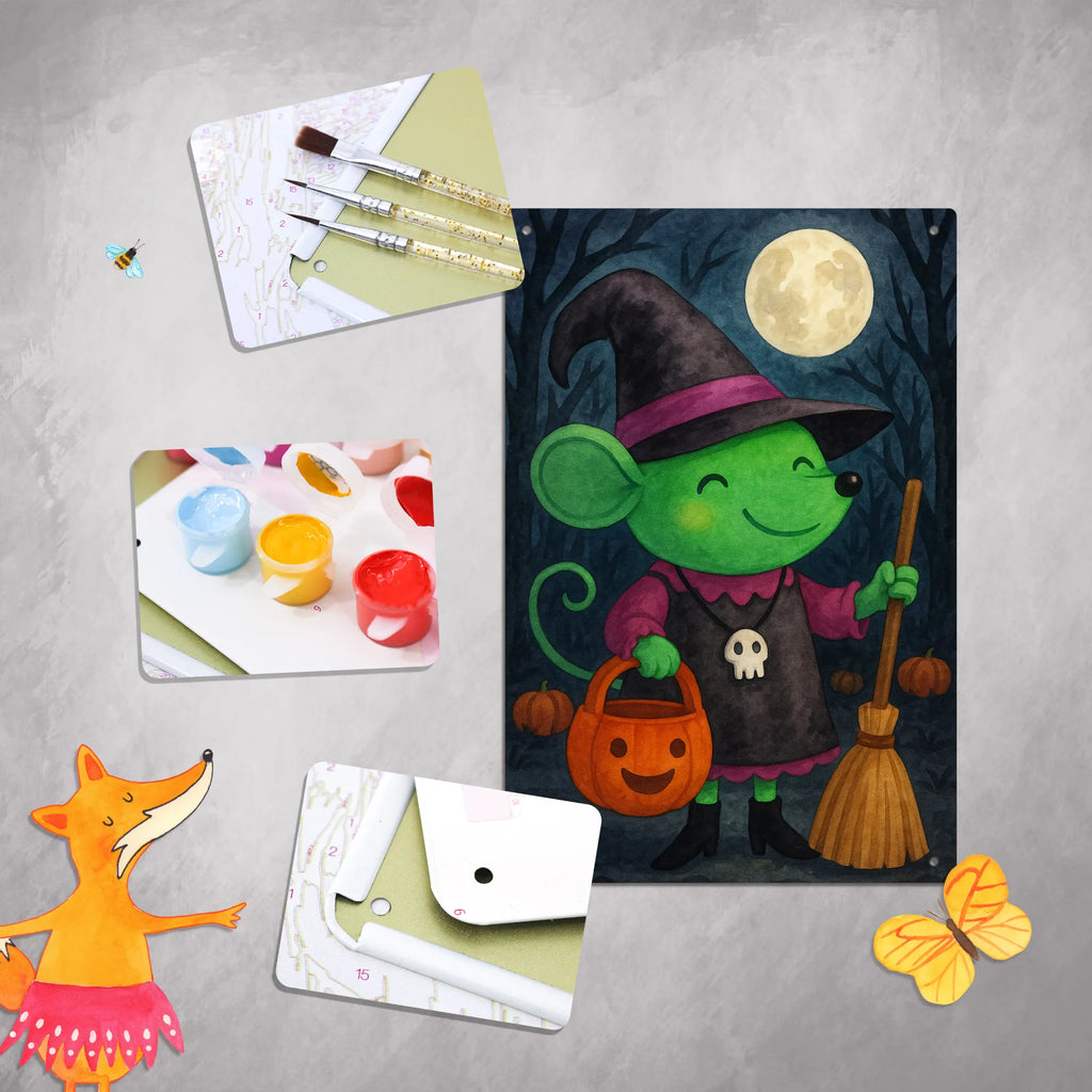 Malen nach Zahlen Metallschild Maus Hexe Design Baseln, Kunstwerk, DIY, Künstler, Kreativität, Bastelidee, Malen nach Zahlen, Ausmalbild, Malen, Halloween, Deko, Martinssingen, Dekoration, Geschenke, Schenken