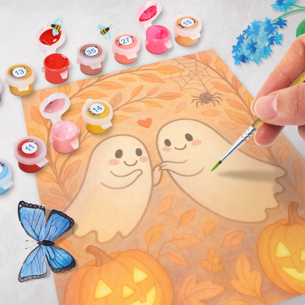 Malen nach Zahlen Gespenster  Liebe  Design Kunstwerk, Malen nach Zahlen, Malen, Kreativität, Baseln, Künstler, Ausmalbild, Bastelidee, DIY, Halloween, Deko, Martinssingen, Dekoration, Geschenke, Schenken, Gespenst, Verliebt, Paar