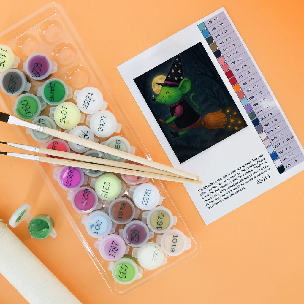 Malen nach Zahlen Hexe Fliegt Design DIY, Malen, Kreativität, Baseln, Künstler, Bastelidee, Malen nach Zahlen, Ausmalbild, Kunstwerk, Halloween, Deko, Martinssingen, Dekoration, Geschenke, Schenken