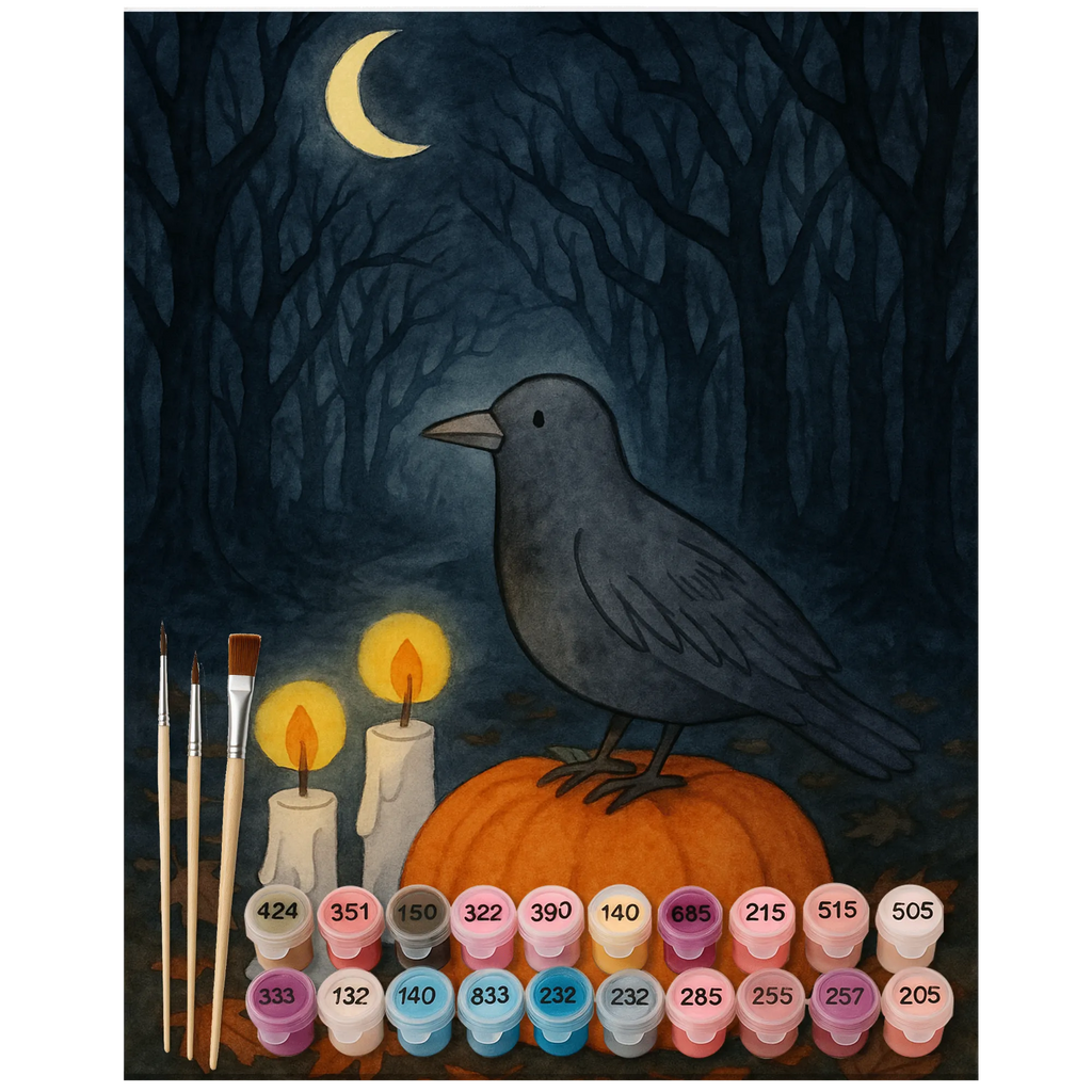 Paint by Numbers Crow Halloween Design Künstler, Bastelidee, Ausmalbild, Kreativität, DIY, Kunstwerk, Malen, Malen nach Zahlen, Baseln, Halloween, Deko, Martinssingen, Dekoration, Geschenke, Schenken