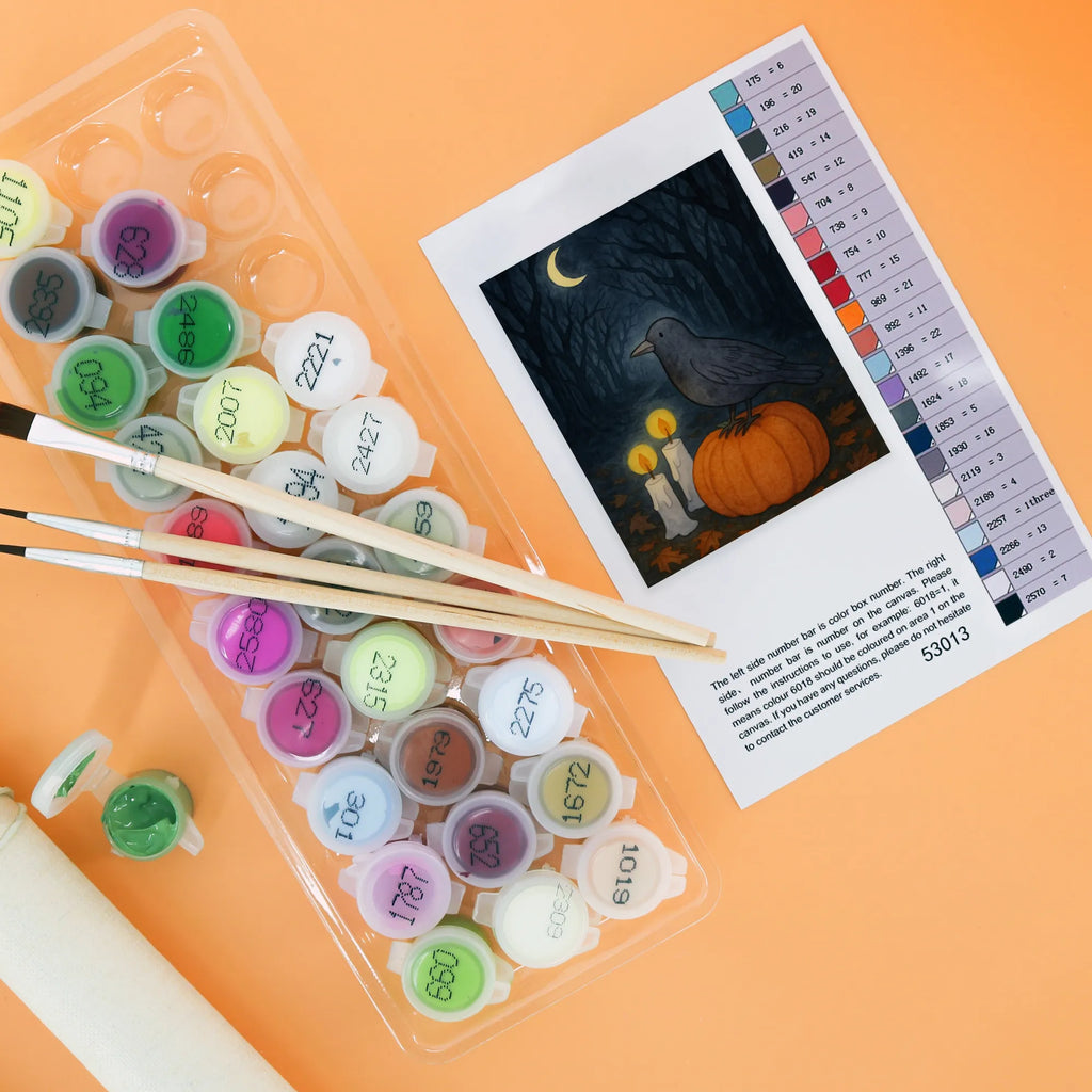 Paint by Numbers Crow Halloween Design Künstler, Bastelidee, Ausmalbild, Kreativität, DIY, Kunstwerk, Malen, Malen nach Zahlen, Baseln, Halloween, Deko, Martinssingen, Dekoration, Geschenke, Schenken