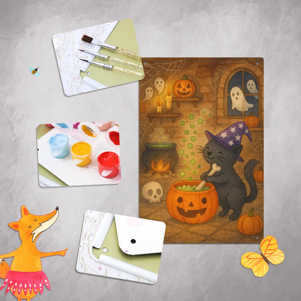 Malen nach Zahlen Metallschild Kater Hexenkessel Design DIY, Malen, Kunstwerk, Bastelidee, Baseln, Kreativität, Malen nach Zahlen, Ausmalbild, Künstler, Halloween, Deko, Martinssingen, Dekoration, Geschenke, Schenken, Kater, Zaubern, Hexe, Zaubertrank, Hexenkessel