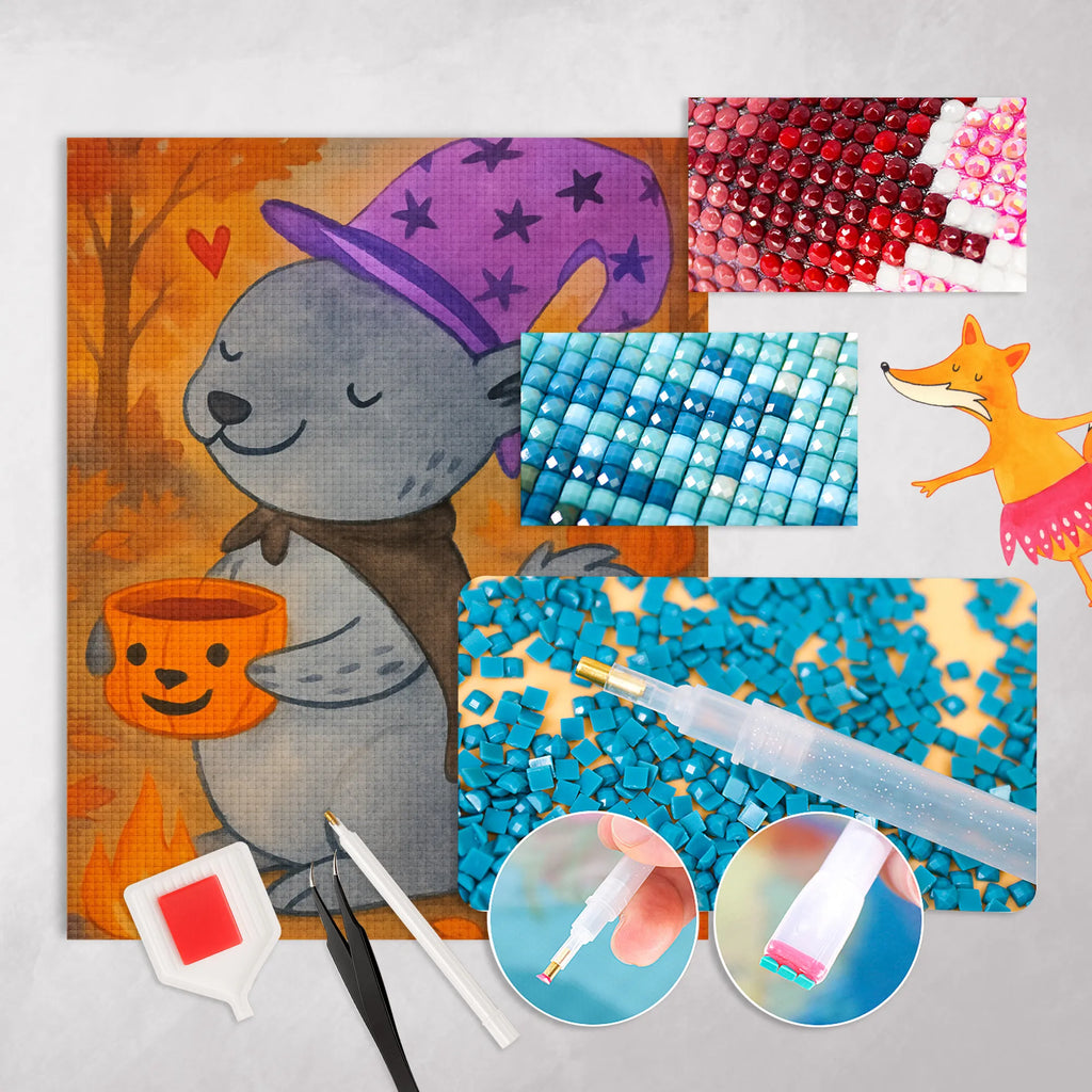 Obraz diamentowy Kot Kawa Design Halloween, dekoracje, Martinssingen, dekoracja, prezenty, dawanie