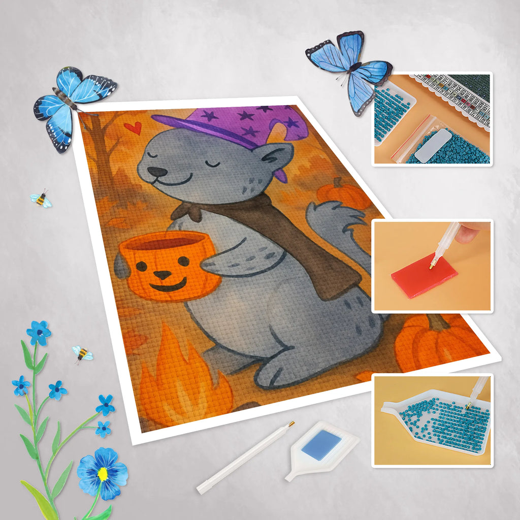 Obraz diamentowy Kot Kawa Design Halloween, dekoracje, Martinssingen, dekoracja, prezenty, dawanie