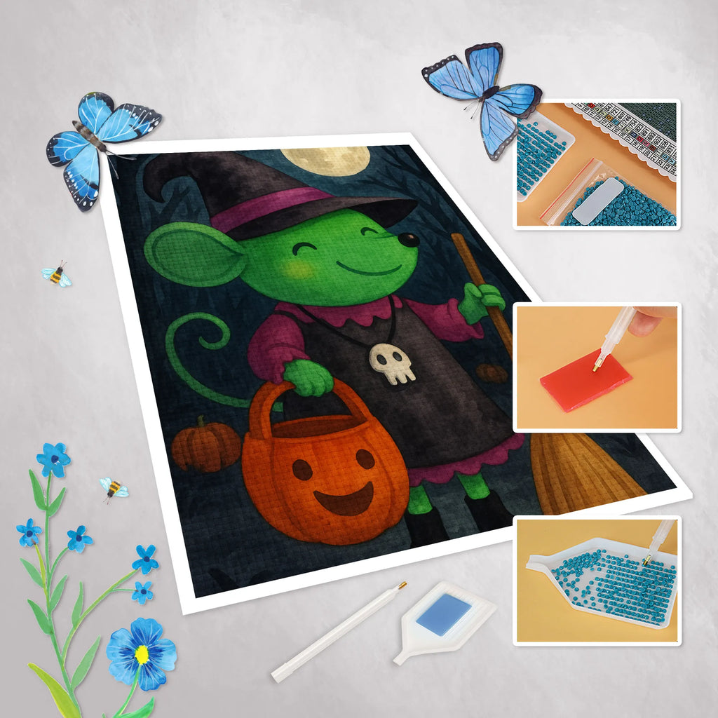 Obraz diamentowy mysz Czarownica Design Halloween, dekoracje, Martinssingen, dekoracja, prezenty, dawanie