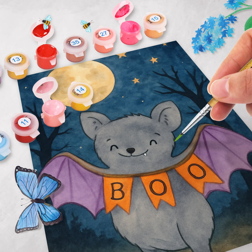 Paint by Numbers Bat Boo Design Baseln, Künstler, Malen, Kunstwerk, Kreativität, Ausmalbild, Malen nach Zahlen, DIY, Bastelidee, Halloween, Deko, Martinssingen, Dekoration, Geschenke, Schenken